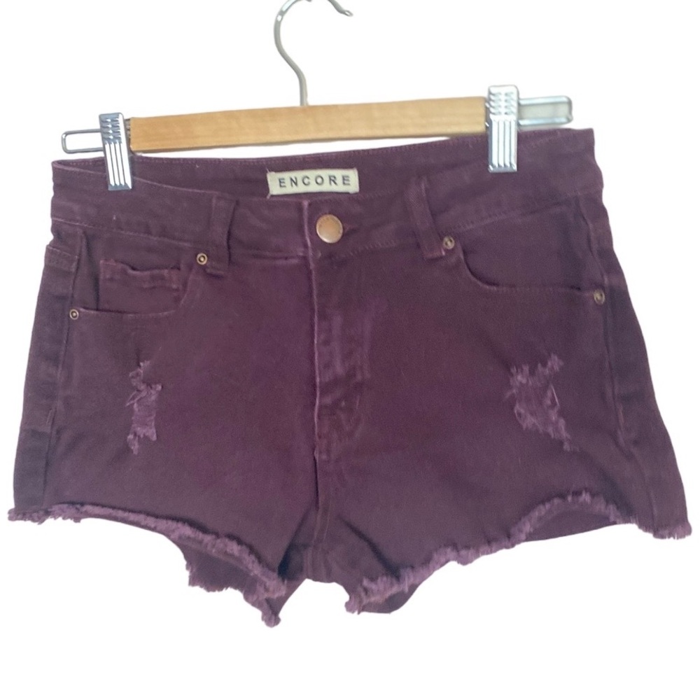 🔮 Encore Purple Distressed Mid Rise Frayed Hem Cut Off Shorts | XS S
